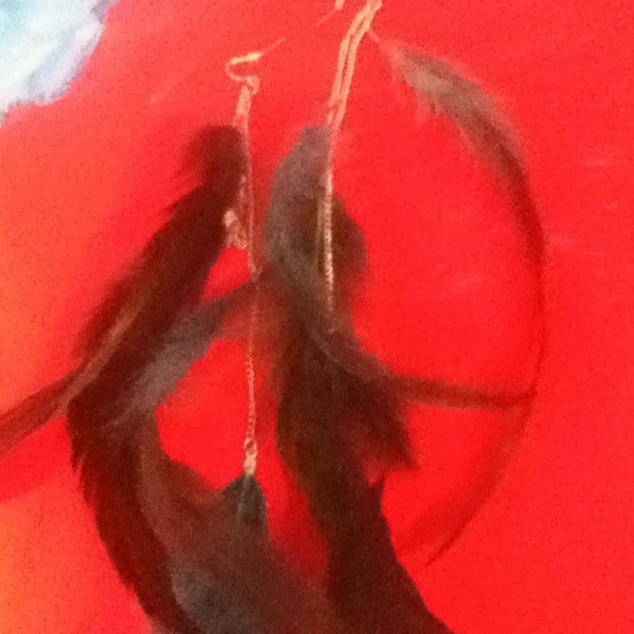 Long blue green feather earrings - Picture 1 of 3