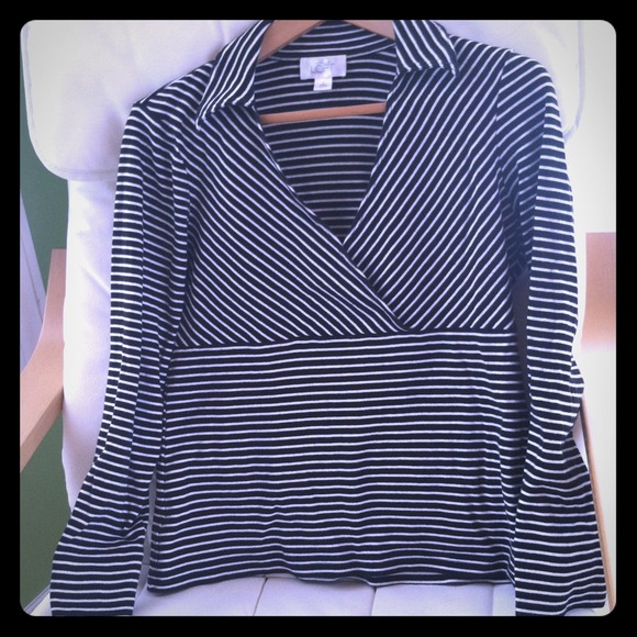 Cute black and white striped crossover polo.