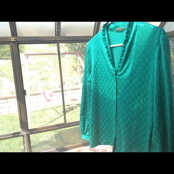 Tops - Teal polka dot vintage blouse