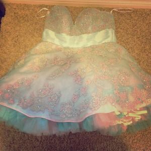 Pink and blue beaded short prom dress! Never worn