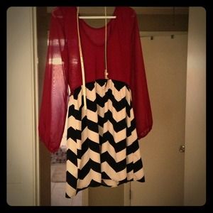 Reduced!! Maroon/Navy chevron dress with gold belt