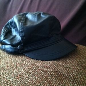 Black Faux Leather Hat