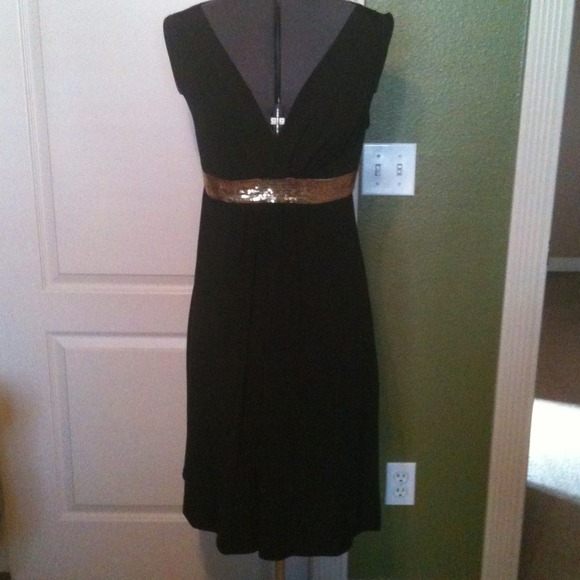 Connected Dresses & Skirts - Black Dress with Gold Sequin Waist Detail