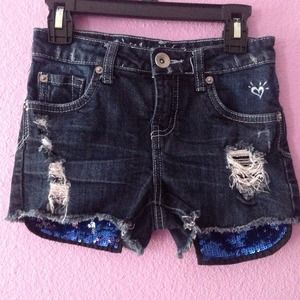 Distressed Jean Shorts with sequins