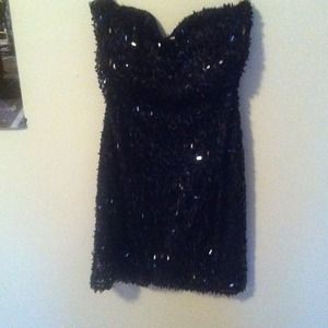 Strapless black sequin dress