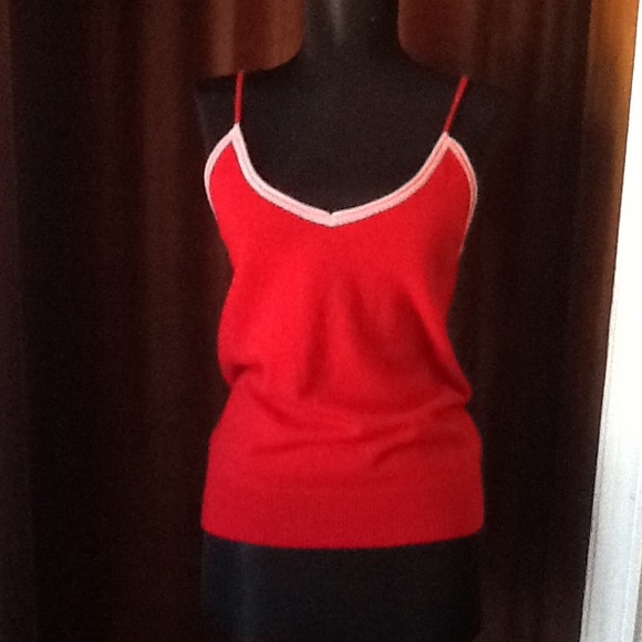 NWT NUDE 100% cashmere red w/pink trim top