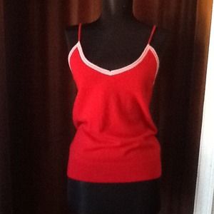 NWT NUDE 100% cashmere red w/pink trim top