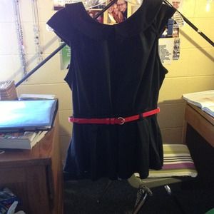 Black Peter Pan collar shirt with red belt