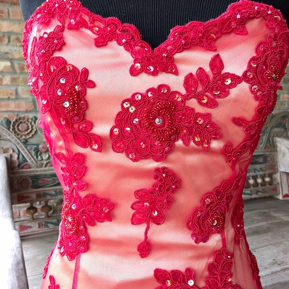 Red Jovani Sweetheart Cut Formal Gown - Picture 4 of 4