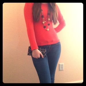 Basic Long Sleeve Tee. Coral/Orange.