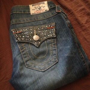 True religion bejeweled pocket jeans