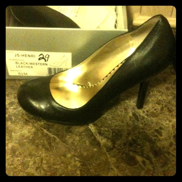 Black leather high heels