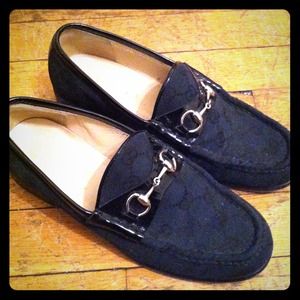 Gucci Navy Monogram Loafers