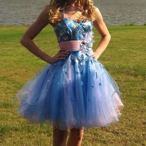 Blue and pink, short, prom dress size 0.