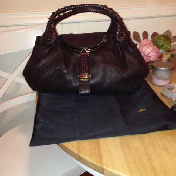 Fendi Spy Leather Bag Dark Brown with Dust Bag