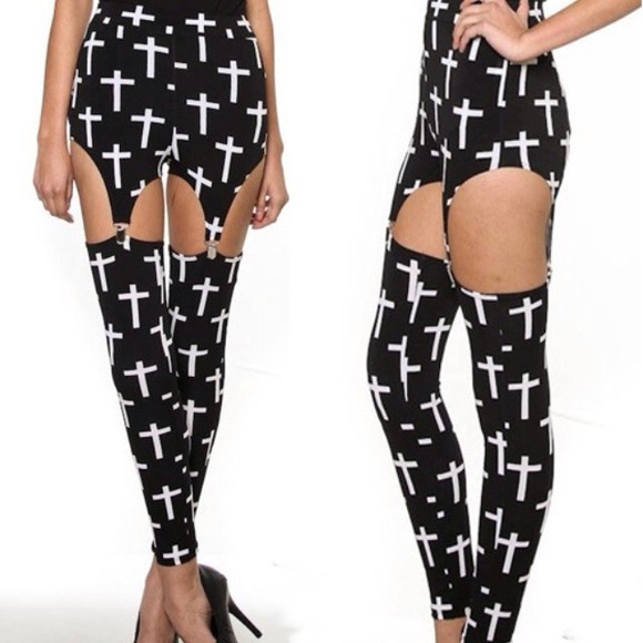 Black and White Cross Suspender leggings