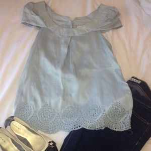 Blue Silk Gold Hawk Top Lace Scalloped 100% silk