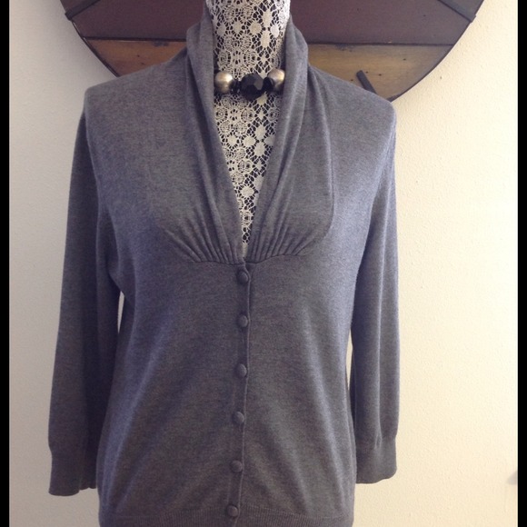 Gray Anne Klein V-Neck button down sweater.