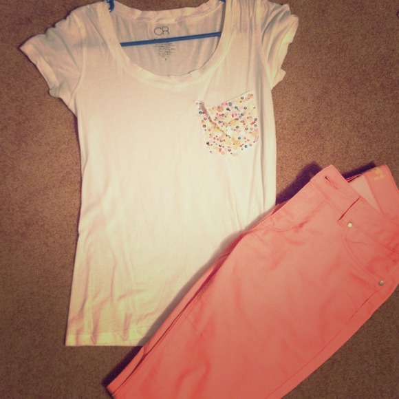 Sequin pocket white tee