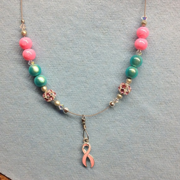Breast cancer awareness ribbon necklace.