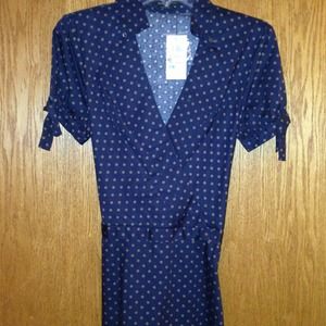 ***Reserved*** Navy and brown polka dot dress