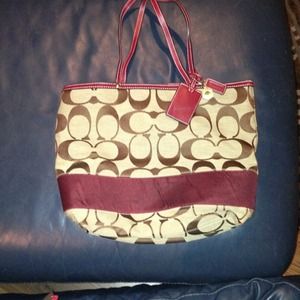 Coach large red tote bag