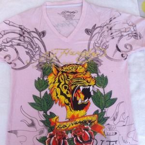 Pink tshirt Ed Hardy stone designs
