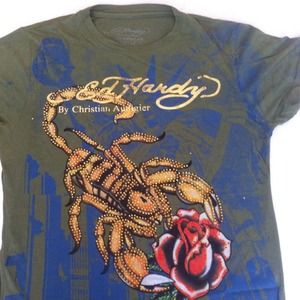 Green TShirt Ed Hardy stone designs