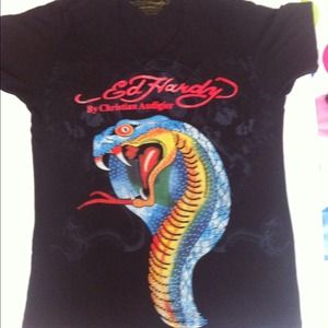 Black Tshirt Ed Hardy stone designs
