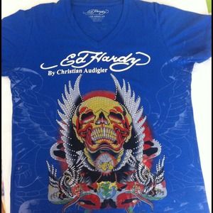 Blue Tshirt Ed Hardy stone designs
