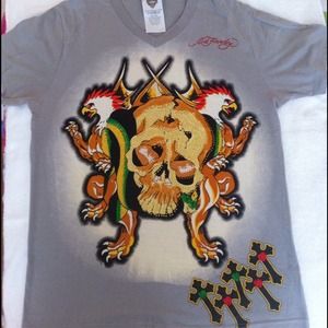 Gray TShirt Ed Hardy stone designs