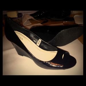 Black peep toe wedges-- mint condition never worn!