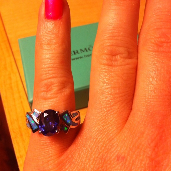Auth Tanzinite & border opal 925 silver