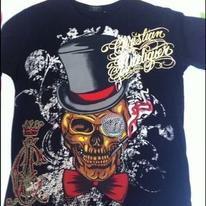 Black T-Shirt Christian Audigier Stone Designs