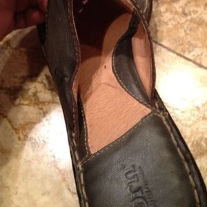 Brown wedge sandals.