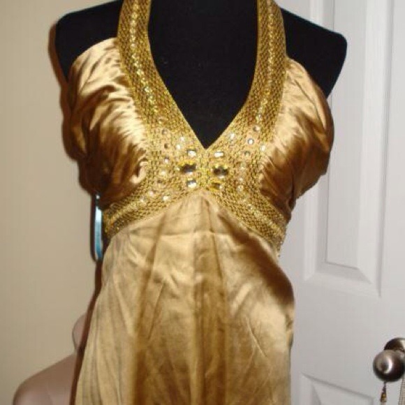 Marciano  Tops - New Marciano gold silk top with embellishments