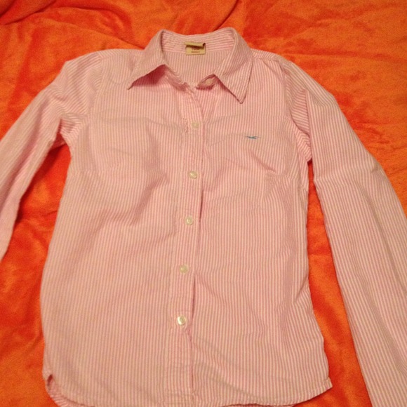Hollister button down pink&white sz small