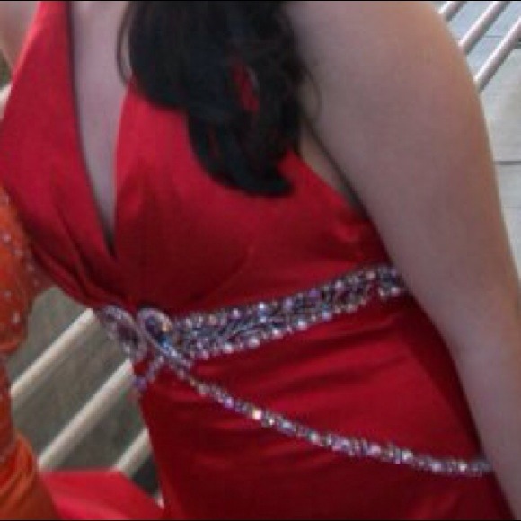Red formal dress with zebra print underlay