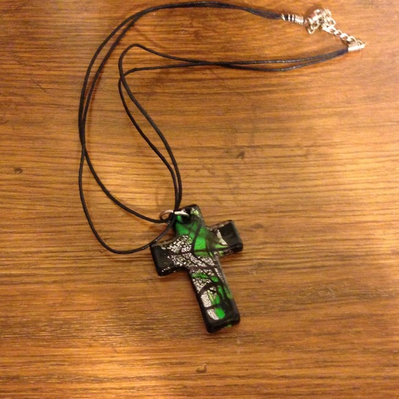Glass Cross Charm with Necklace