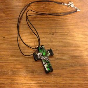 Glass Cross Charm with Necklace