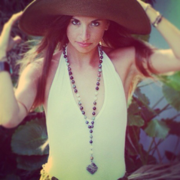 Rosary style necklace with lilac jasper pendant