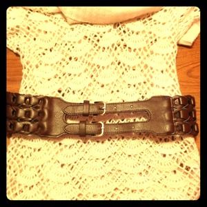 Double buckle leather waist belt brown