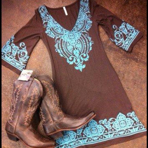 Trade💖💕💓Turquoise and Brown Dress I'm too pudgy