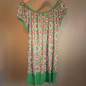 Green, white, and pink swoop neck juicy dress!