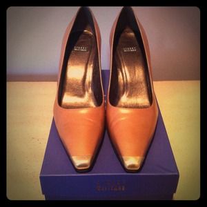Stuart Weitzman Gold-tipped Neutral-colored Pumps