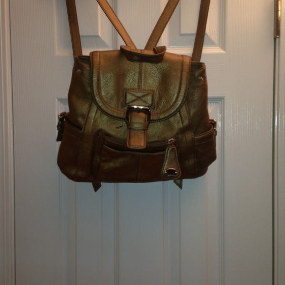 Tignanello used gold metallic backpack