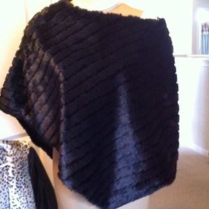 Faux Black Fur Poncho
