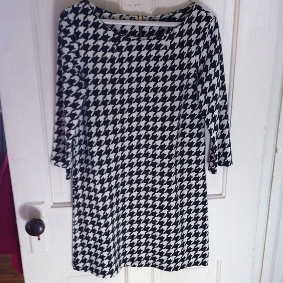 Adorable H&M Houndstooth 3/4 slv Shift Dress sz Xs