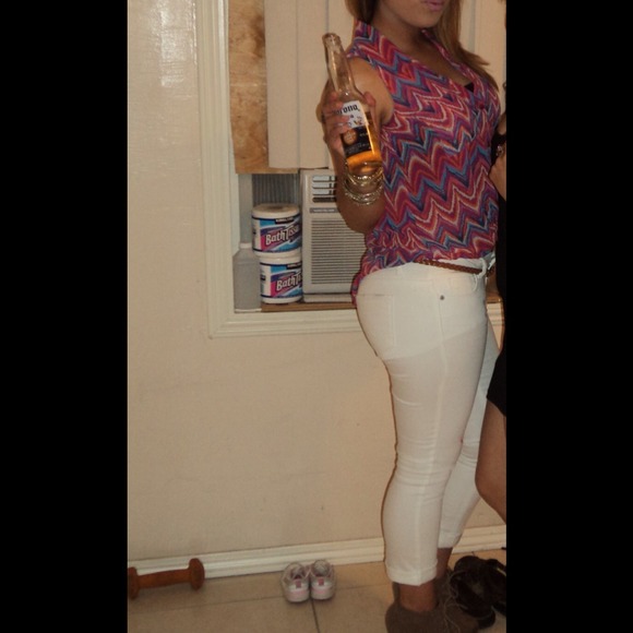 White pants can also be caprice...and pink blouse