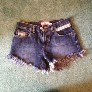 high waisted studded denim shorts